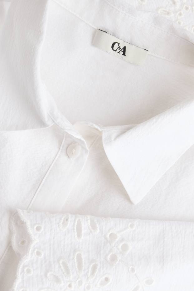 Dames - Blouse - broderie Anglaise - wit