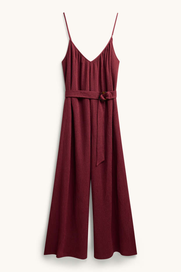 Donna - Tuta con cintura - tessuto tramato - rosso scuro