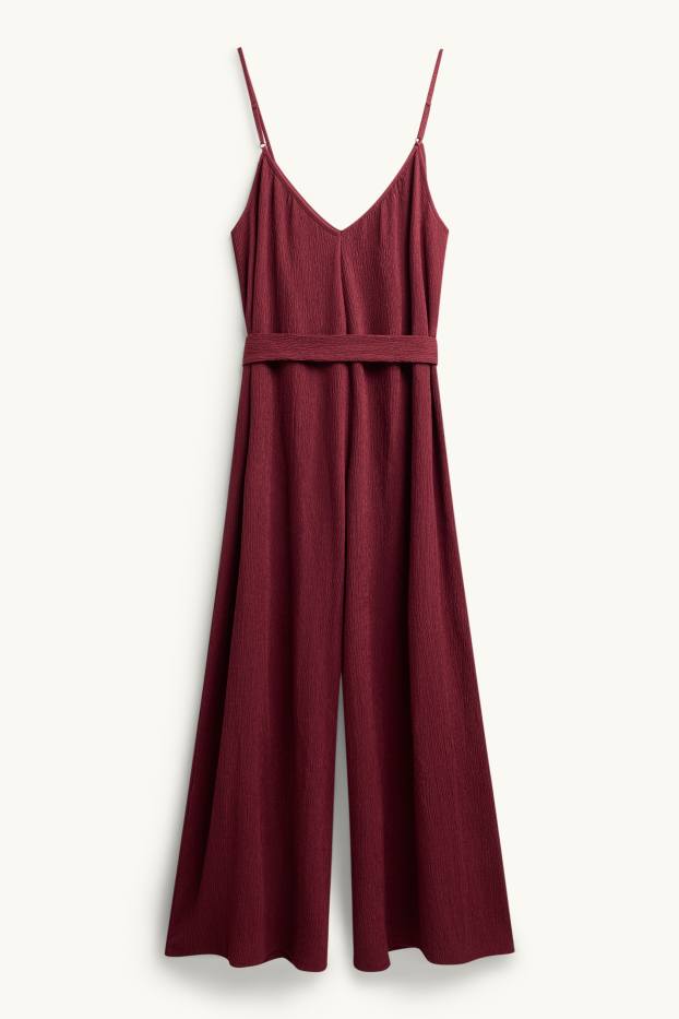 Donna - Tuta con cintura - tessuto tramato - rosso scuro