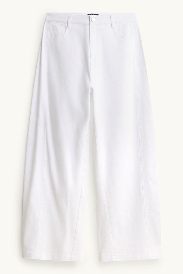 Dames - Pantalon met ceintuur - high waist - barrel leg - wit