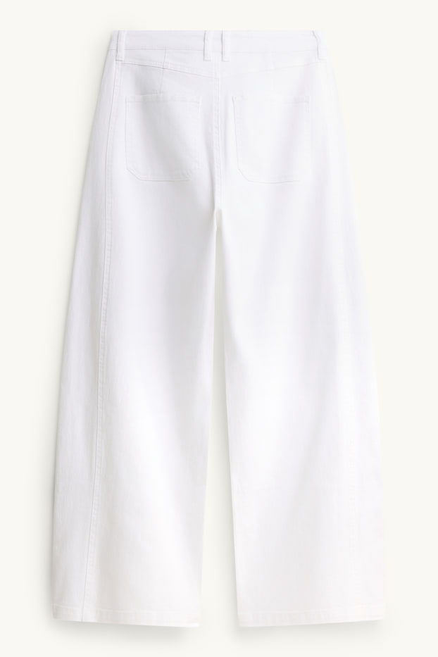 Dames - Pantalon met ceintuur - high waist - barrel leg - wit