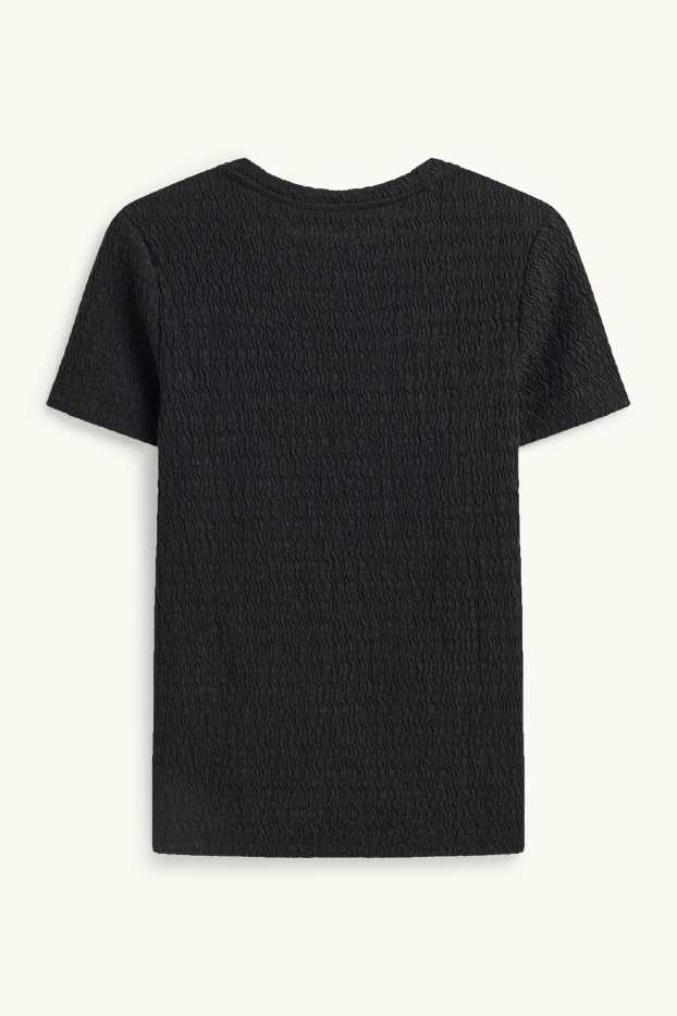 Dames - T-shirt - regular fit - met structuur - zwart