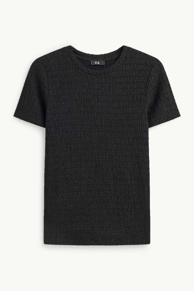 Dames - T-shirt - regular fit - met structuur - zwart