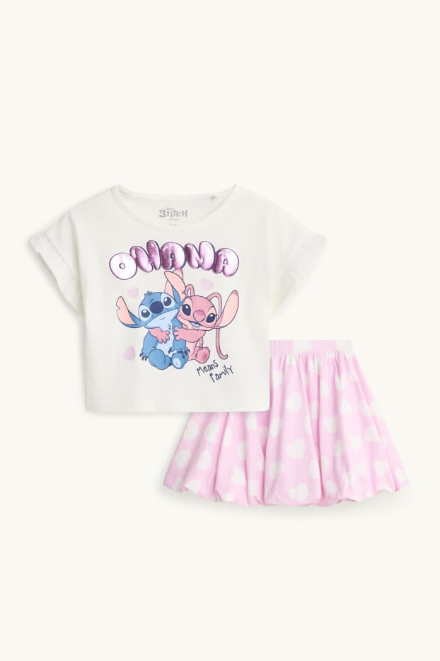 Kinder Mädchen - Lilo & Stitch - Set - Kurzarmshirt und Rock - 2 teilig - weiß / rosa