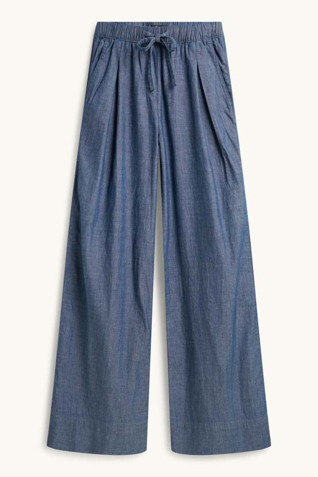 Women - Cloth trousers - mid-rise waist - palazzo - blue denim