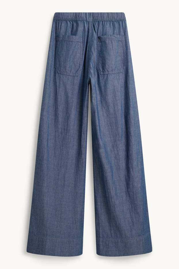 Women - Cloth trousers - mid-rise waist - palazzo - blue denim