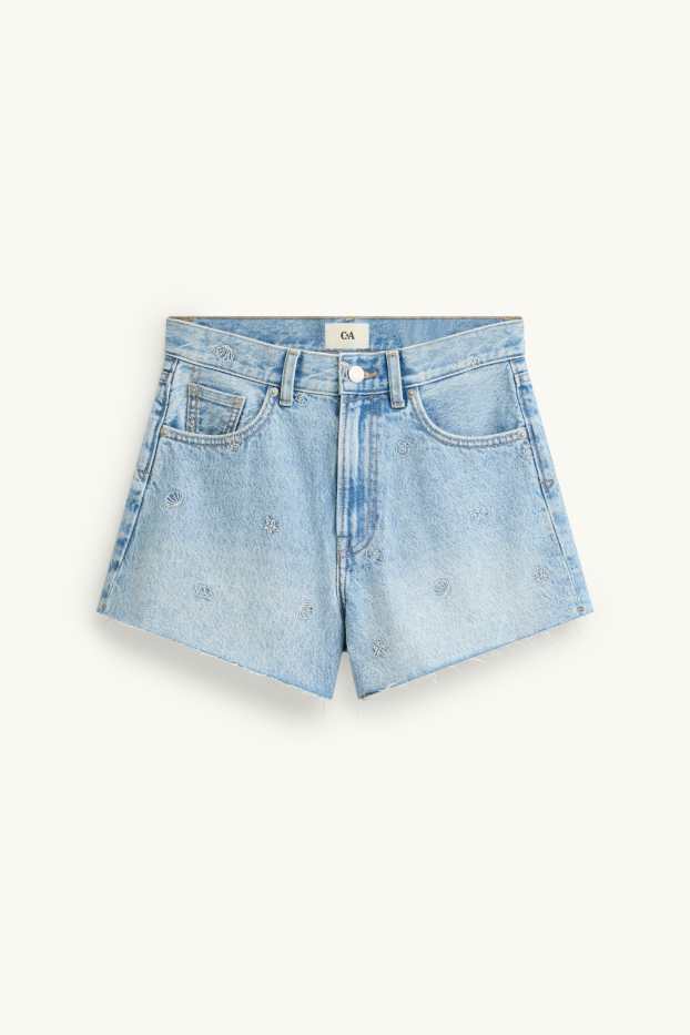 Damen - Jeans-Shorts - gemustert - helljeansblau