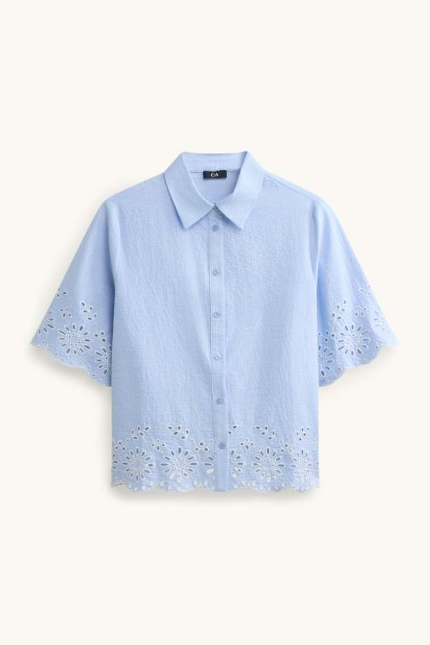 Dames - Blouse - broderie Anglaise - lichtblauw