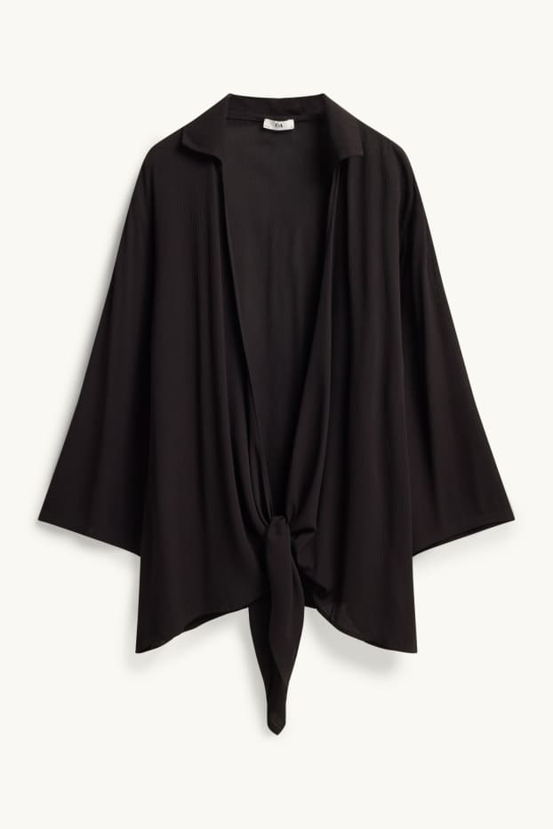 Dames - Blouse met geknoopt detail - zwart