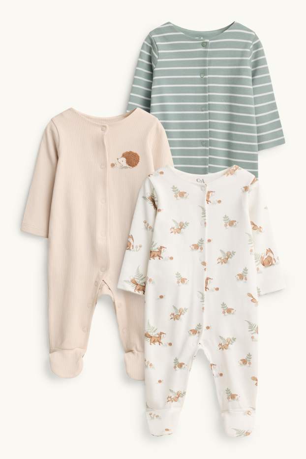 Unisex - Confezione da 3 - animali del bosco - pigiama neonati - beige / verde