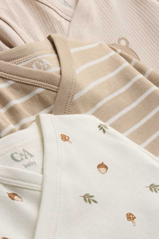 Unisex - Multipack of 3 - bear and lynx - wrapover baby bodysuit - beige