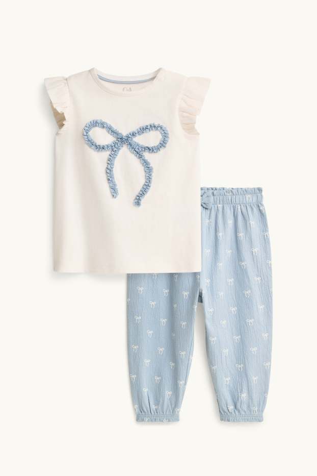 Bébés filles - Petit nœud - tenue bébé - 2 pièces - blanc / bleu