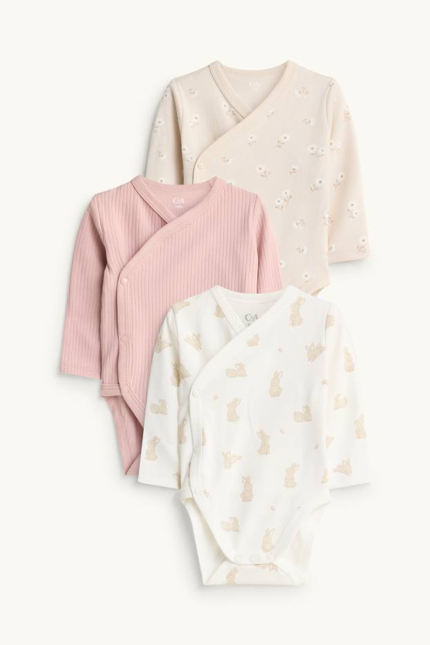Baby Girls - Floral - wrapover baby bodysuit - rose / beige