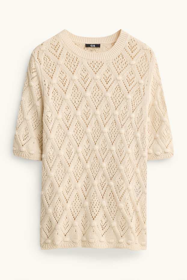 Dámské - Pletený svetr - s krátkým rukávem - béžová