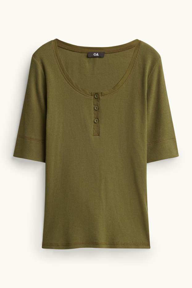 Damen - Henley-Shirt - Slim-Fit - gerippt - khaki