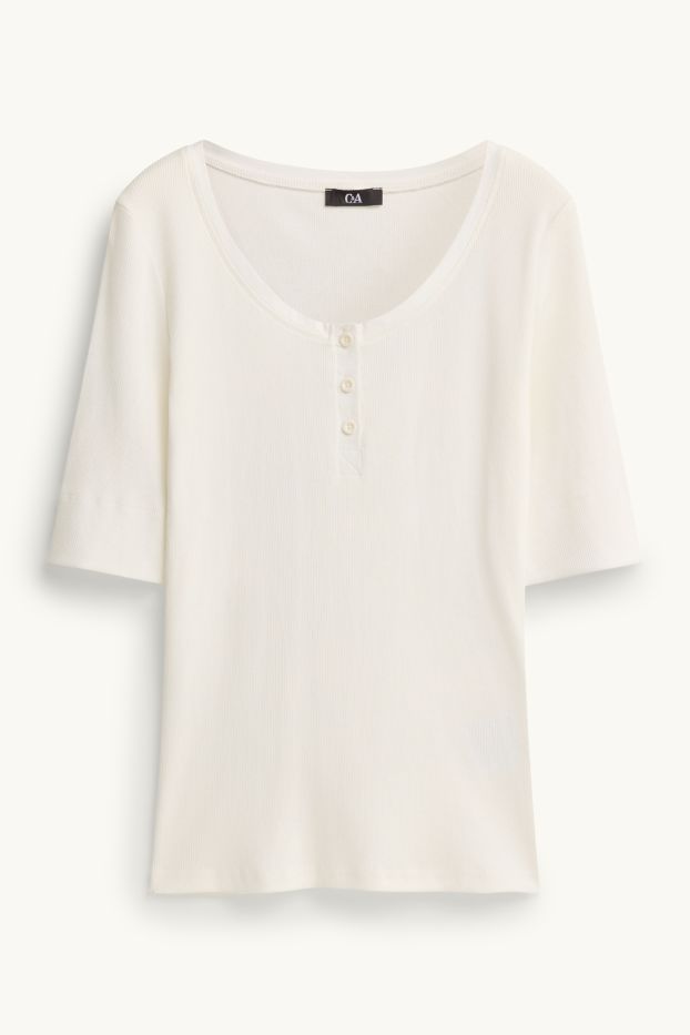 Damen - Henley-Shirt - Slim-Fit - gerippt - weiß