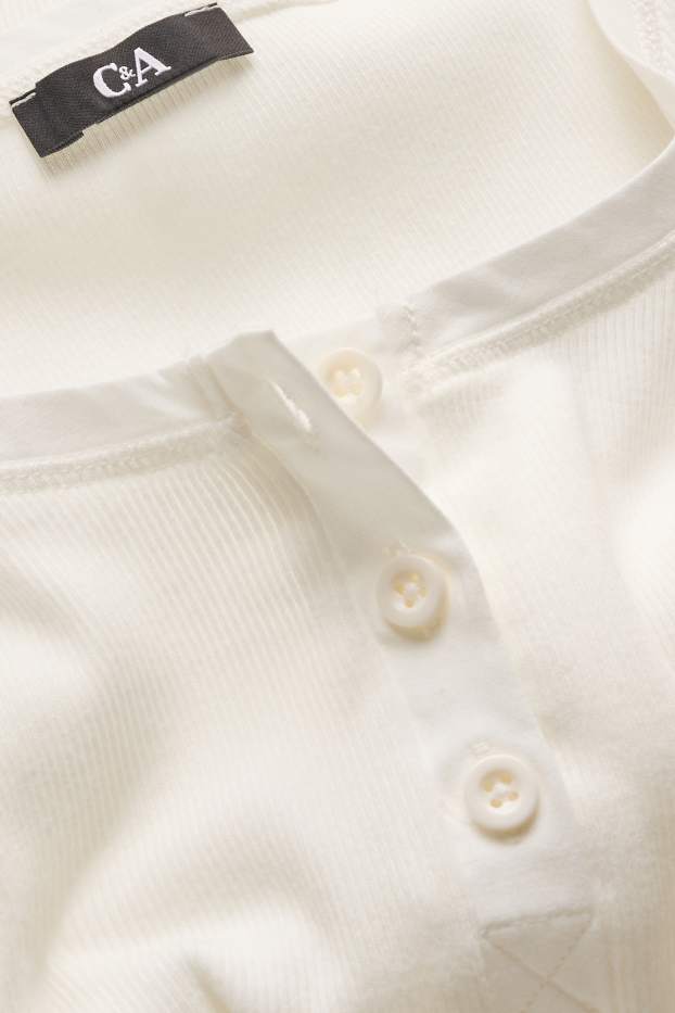 Damen - Henley-Shirt - Slim-Fit - gerippt - weiß