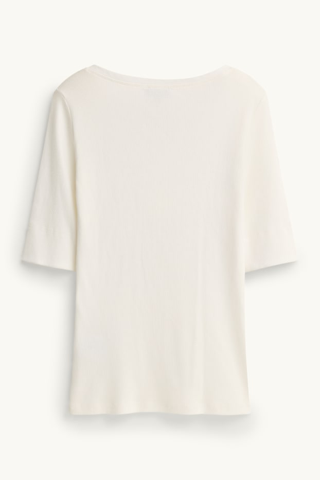 Damen - Henley-Shirt - Slim-Fit - gerippt - weiß