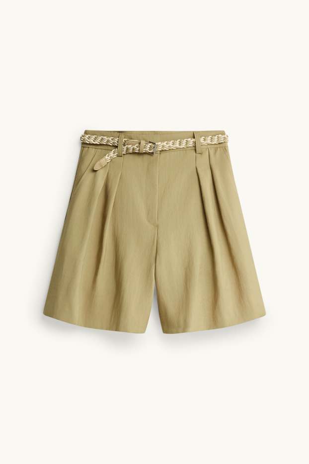Women - Bermuda shorts with belt - mid-rise waist - khaki