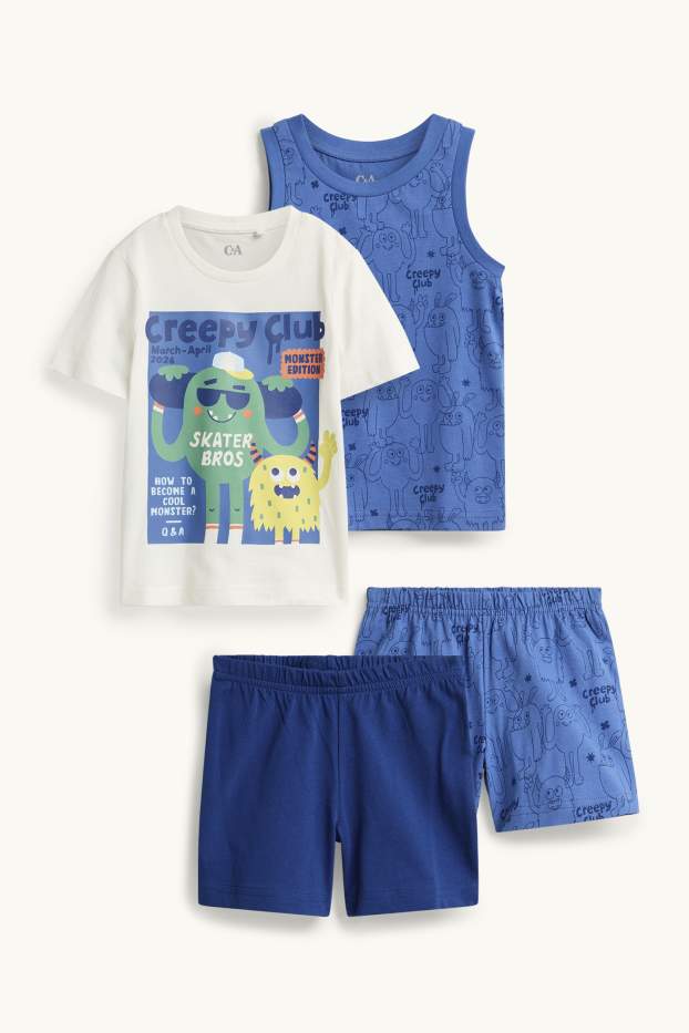 Kinder Jungen - Multipack 2er - Monster - Shorty-Pyjama - 4 teilig - blau / weiss