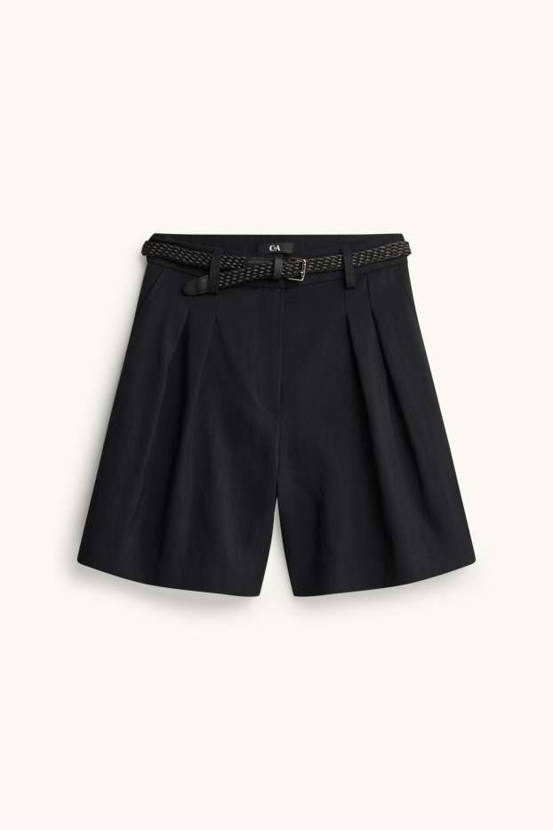 Dames - Bermuda met riem - high waist - zwart