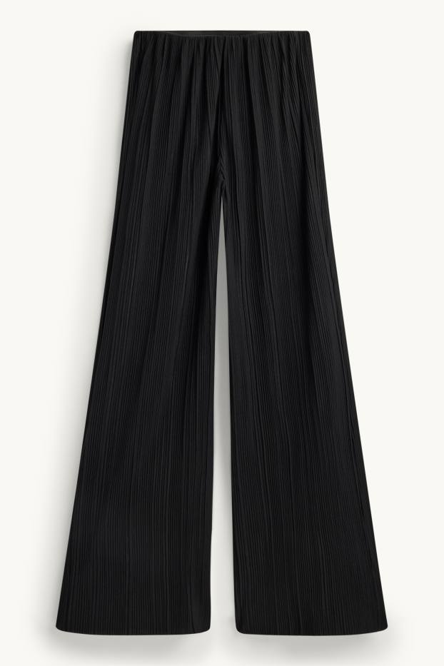 Damen - Stoffhose - High Waist - Wide Leg - gerippt - schwarz