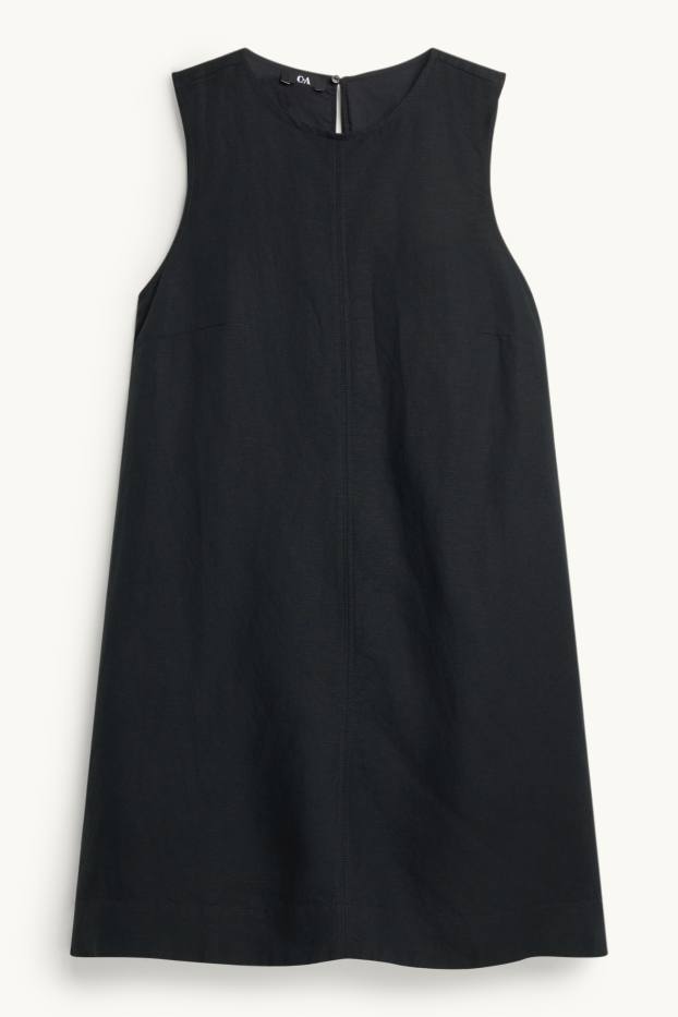 Mujer - Vestido de línea evasé - mezcla de lino - negro