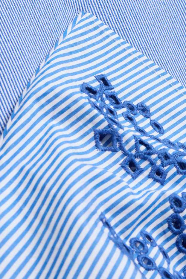 Dámské - Šaty fit & flare - pruhované - anglická krajka - modrá