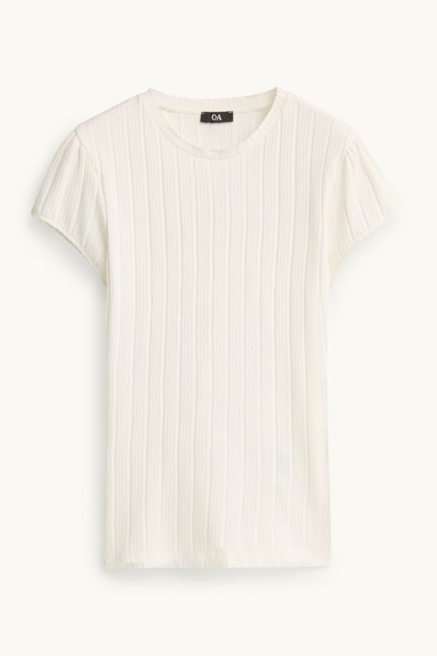 Donna - T-shirt - regular fit - a coste - bianco