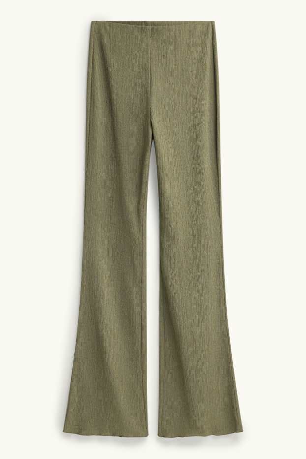 Dámské - Flared legíny - strukturované - zelená