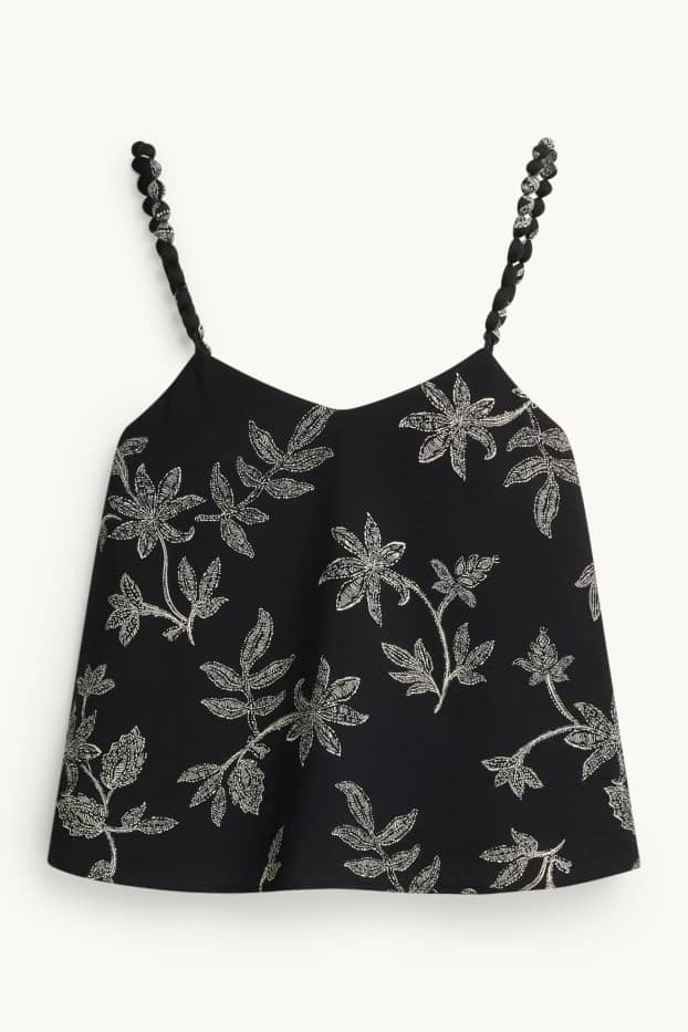 Damen - Blusentop - geblümt - schwarz