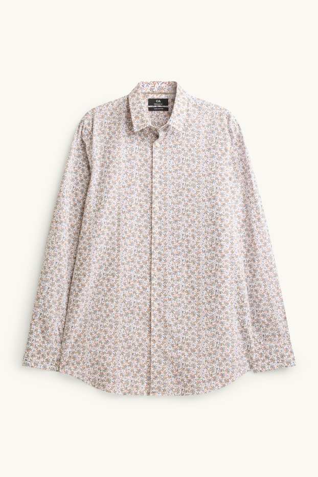 Pánské - Košile - regular fit - kent - světle hnědá