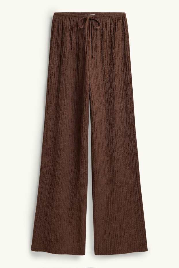 Donna - Pantaloni - vita media - loose fit - tramati - marrone scuro