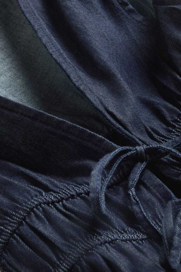 Damen - Blusentop - Jeans-Look - gesmokt - dunkelblau
