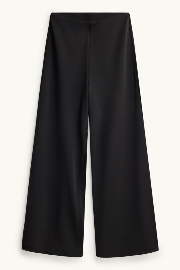 Dames - Broek van jersey - high waist - wide leg - zwart