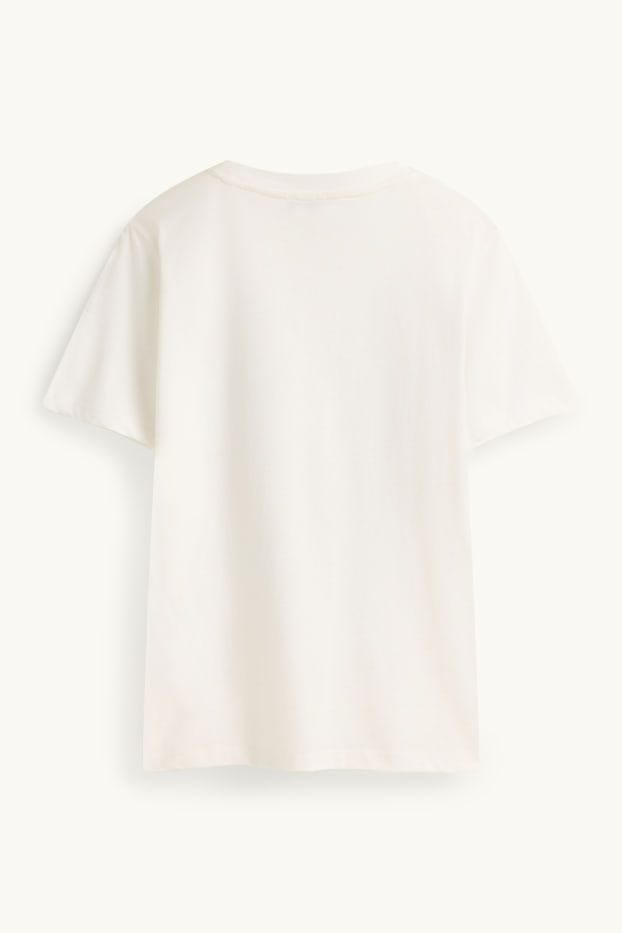 Dona - Samarreta de mànigues curtes - regular fit - de flors - efecte brillant - blanc