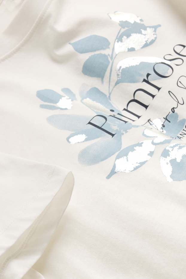 Dona - Samarreta de mànigues curtes - regular fit - de flors - efecte brillant - blanc