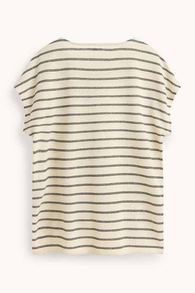 Dames - T-shirt - regular fit - gestreept - crème wit