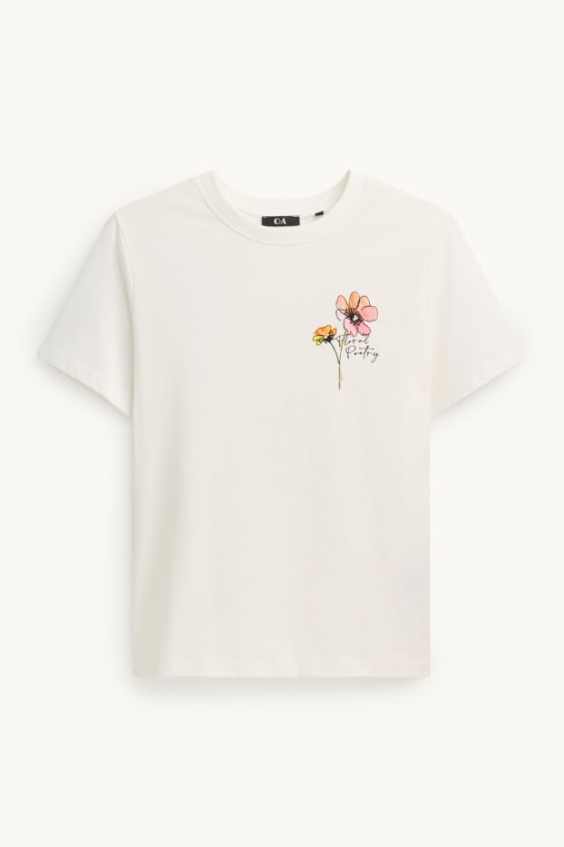 Damen - T-Shirt mit Perlen - Regular Fit - weiß