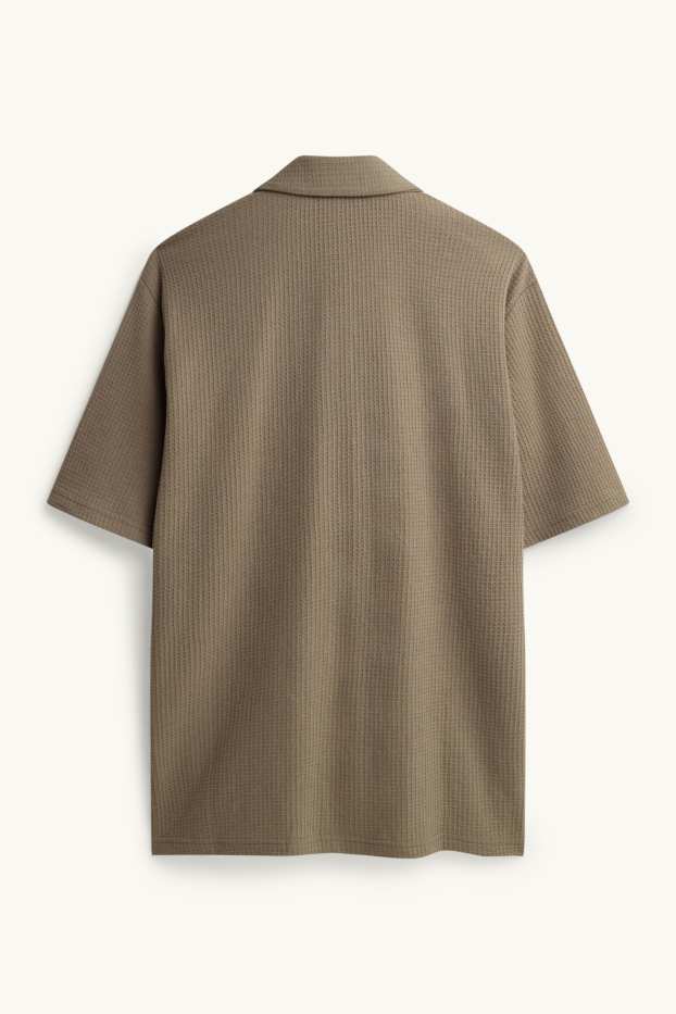 Pánské - Košile - loose fit - klopový límec - strukturovaná - hnědá