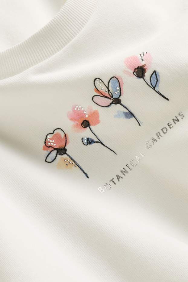 Women - Sweatshirt - floral - shiny - white