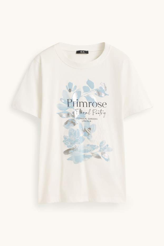 Dona - Samarreta de mànigues curtes - regular fit - de flors - efecte brillant - blanc