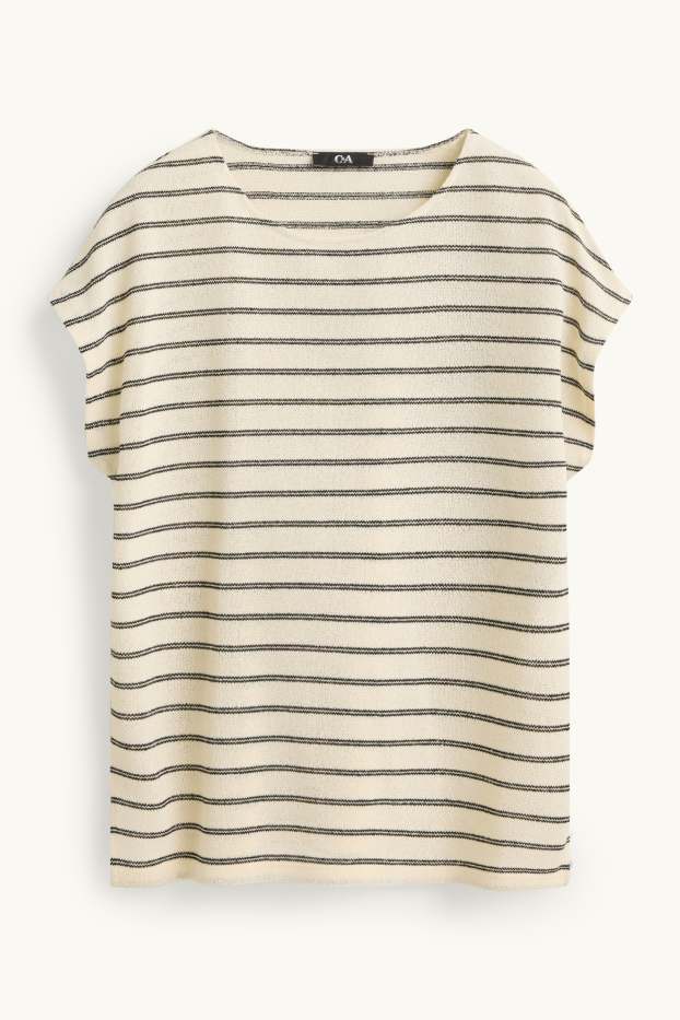 Dames - T-shirt - regular fit - gestreept - crème wit