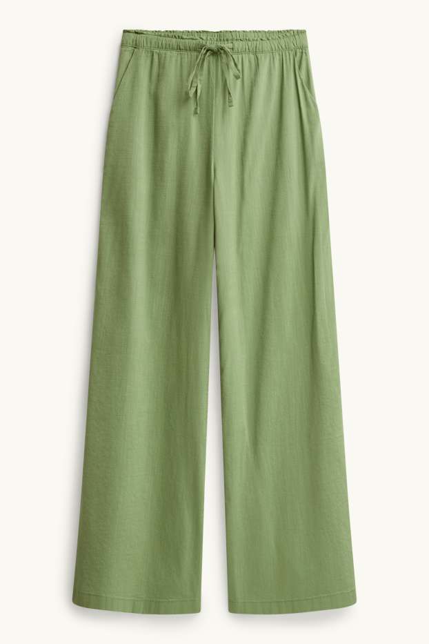 Dames - Pantalon - mid waist - wide leg - groen