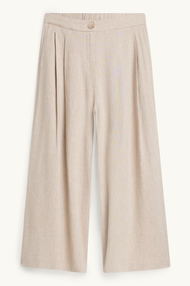 Damen - Stoffhose - Mid Waist - Wide Leg - beige