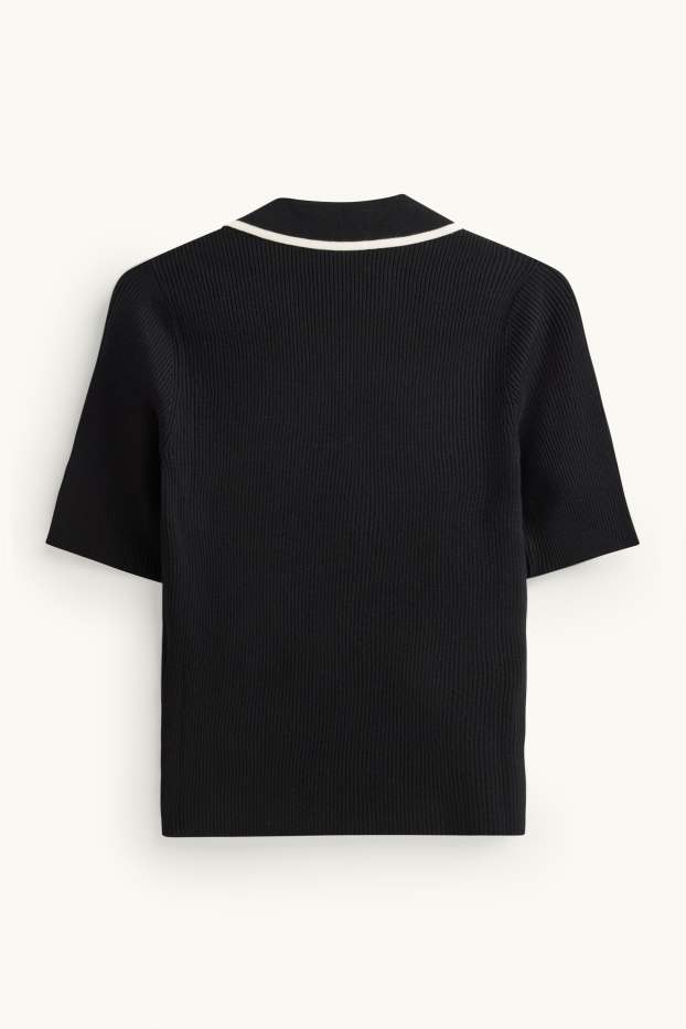 Dona - Jersei de punt de mitja - de màniga curta - acanalat - negre