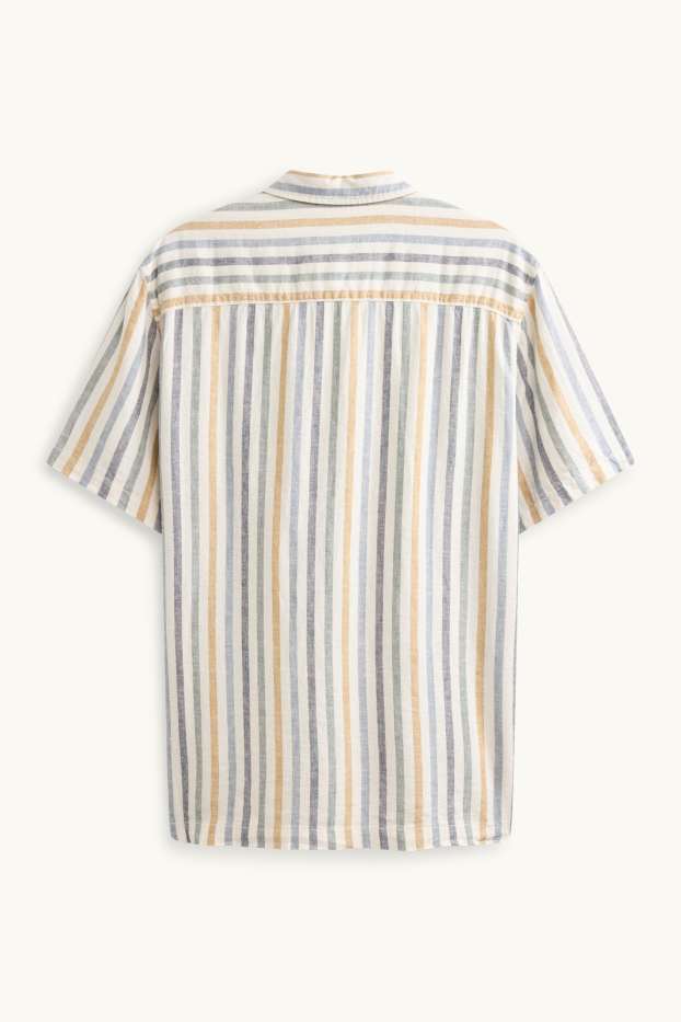 Herren - Hemd - Regular Fit - Kent - Leinen-Mix - gestreift - weiss