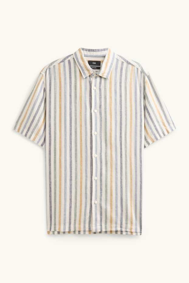 Herren - Hemd - Regular Fit - Kent - Leinen-Mix - gestreift - weiss