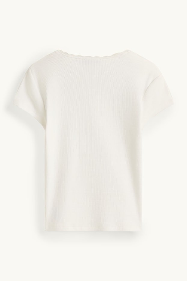 Enfants filles - Lot de 2 - T-shirt - finition côtelée - blanc