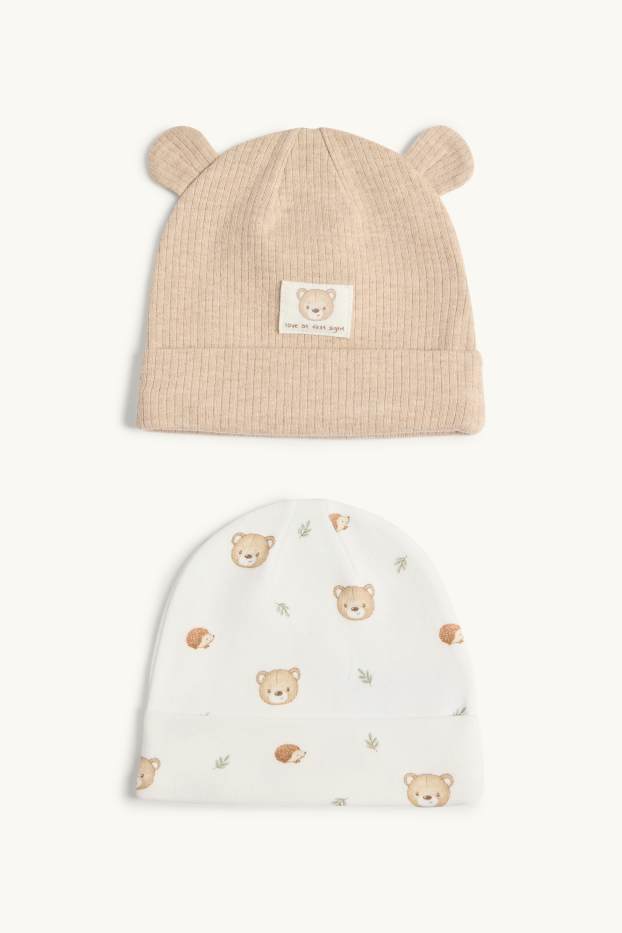 Unisex - Confezione da 2 - motivo orsetti e ricci – berretto neonati - bianco / beige